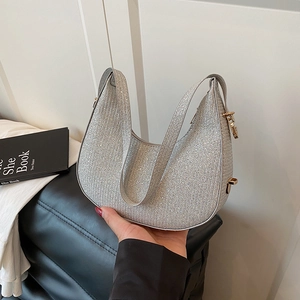 Women Minimalist Sequin Crescent Hobo Bag Sparkly Glitter Underarm Shoulder Bag For Party Evening Daily Fashion Purse