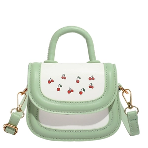 Mini sac bandoulière bicolore vert et blanc en cuir avec motifs cerises mignons