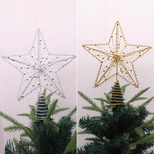 Étoile de sapin de Noël 25cm en fer évidé avec perles dorées et argentées
