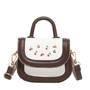 Mini tote bag with cherry print and contrast design for women, stylish crossbody handbag