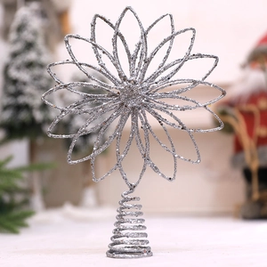 Sparkling silver glitter star tree topper with a spiral metal base for Christmas decor