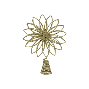 Golden glitter iron Christmas tree topper star with layered floral petal design