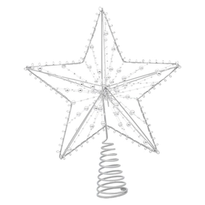 Silberner hohler Stern für den Weihnachtsbaum mit Perlen und Spiralbasis