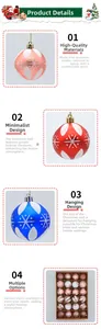 Detail of 24-piece assorted Christmas ball set with snowflakes and matte finish patterns
