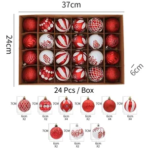 Detailed view of 24pcs Christmas ball set with red and white patterns and 6cm dimensions