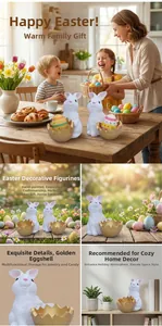 Detail of bunny figurine holding a golden egg shell for Easter jewelry storage