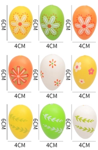 Detail view of 6x4cm Easter eggs with floral daisy patterns in yellow green and orange