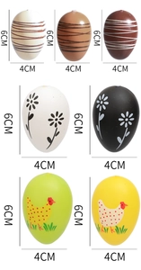Detail view of 6cm decorative Easter eggs showing various patterns and dimensions