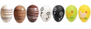 Detailed view of colorful Easter eggs with diverse floral and animal patterns