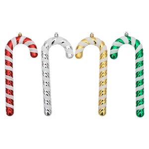 Set di quattro bastoncini di zucchero colorati con spirali glitterate per l'albero di Natale