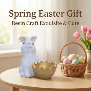 Easter Bunny Eggshell Figurines Resin White Gold Rabbit Statues Festive Home Ornaments Tabletop Decoration Gifts