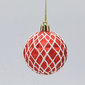 Red Christmas ball with white glitter lattice pattern and golden string for tree decor
