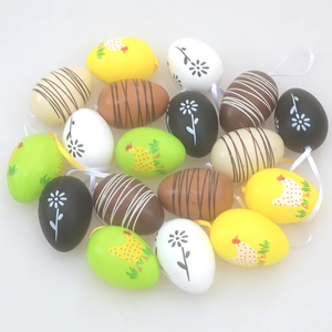 Set of 16 colorful Easter plastic eggs with hanging ribbons for festive party decoration