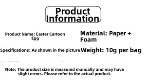 Detailed specifications for Easter cartoon eggs made of high-quality paper and foam