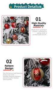 Close-up of 8cm red and gold Christmas balls with star and snowflake patterns