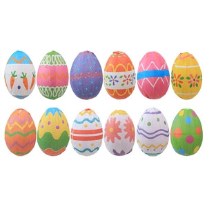 Set of 12 colorful Easter eggs with festive patterns for holiday home decoration
