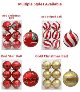 Detailed set of 8cm painted Christmas balls featuring trees, stripes, and stars patterns