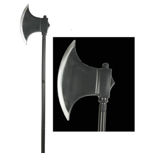 Halloween battle axe prop with black handle and silver blade for stage performance