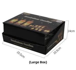 Detailansicht der 12er-LED-Sternenlicht-Kerzenbox mit Abmessungen für die große Größe