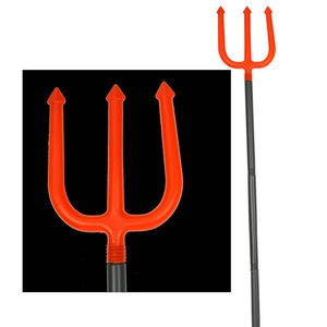 Halloween red plastic trident with black segmented handle for cosplay performances