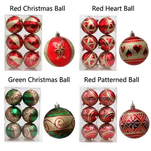 Set of 6 painted 8cm Christmas ball ornaments with festive glitter patterns and hanging loops