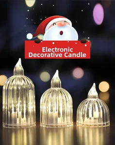 Detailed set of three LED acrylic candles in varied heights with warm flickering light