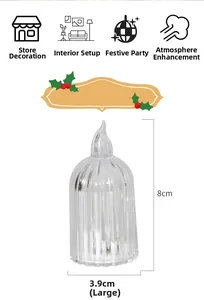 Detail of a large LED acrylic candle with vertical stripes, size 8cm by 3.9cm
