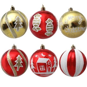 Painted Christmas Ball Ornaments Plastic Shatterproof Red Gold Glitter Hanging Baubles For Christmas Tree Decor Home Party