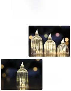 Three sizes of LED acrylic candle lights with vertical stripe texture and warm glow