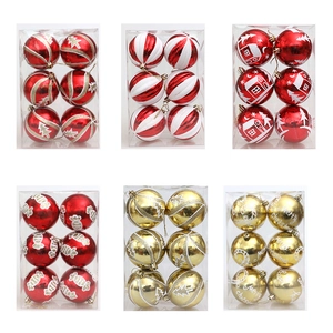 36pcs red and gold Christmas ball ornaments set with glitter tree and cabin patterns