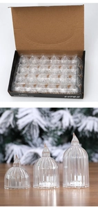 Detail of 24pcs LED flameless candles with transparent striped shells in three sizes