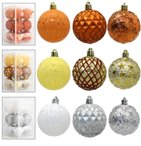 Detail view of 12pcs Christmas ball ornaments showing star relief and faceted textures