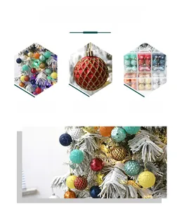 Detail of assorted 12pcs colorful Christmas balls with various textures for tree decor