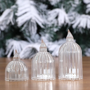 Three-piece acrylic LED candle lanterns with vertical ribbing for festive holiday decor