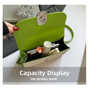 Interior view of beige crossbody bag showing space for phone, lipstick, and cosmetics