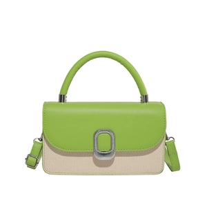Borsa a tracolla alla moda verde e beige con chiusura in metallo e manico superiore