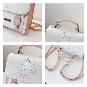 Vues détaillées du petit sac à dos en cuir PU avec motif de chiot mignon et logo Aitumi