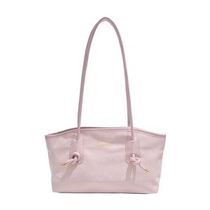 Pink faux snake leather shoulder bag with knot detail and golden lettering logo