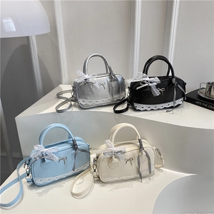Minimalist bowling crossbody bag set with lace trim and bow details in four colors