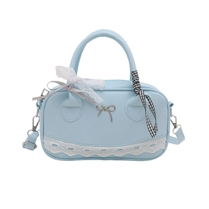Borsa bowling azzurra con pizzo e fiocco, stile minimalista per spalla e tracolla