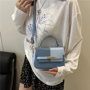 Modern light blue two-tone small crossbody bag with gold twist lock for women