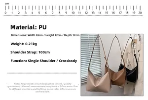 Spécifications de taille et disposition visuelle du sac bandoulière en cuir PU souple