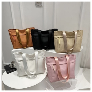 Chic multi-color corduroy tote bags with woven straps for stylish women's daily commute