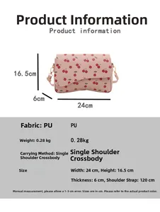 Pink PU shoulder bag with cherry print detailing dimensions 24cm width and 16.5cm height