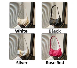 Collage of chic ruched underarm bags in white black silver and hot pink colors