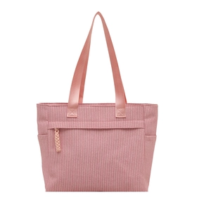 Sac fourre-tout en velours côtelé rose avec motif en losange et poches latérales