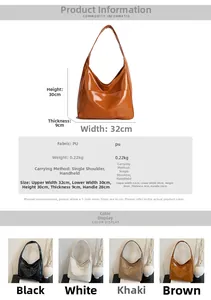 Detailed size specifications for a glossy large PU leather tote bag with four color options