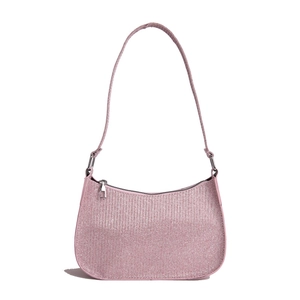 Sac sous le bras à paillettes roses avec fermeture argentée et bandoulière élégante
