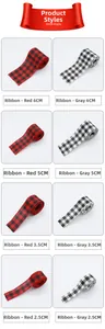 Detail display of buffalo plaid ribbons in red and black with varied widths for DIY decor