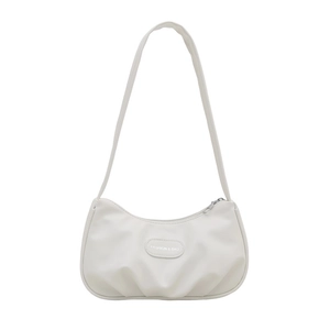 Chic white crescent underarm bag with pleated bottom and Fashion & Bag logo detail